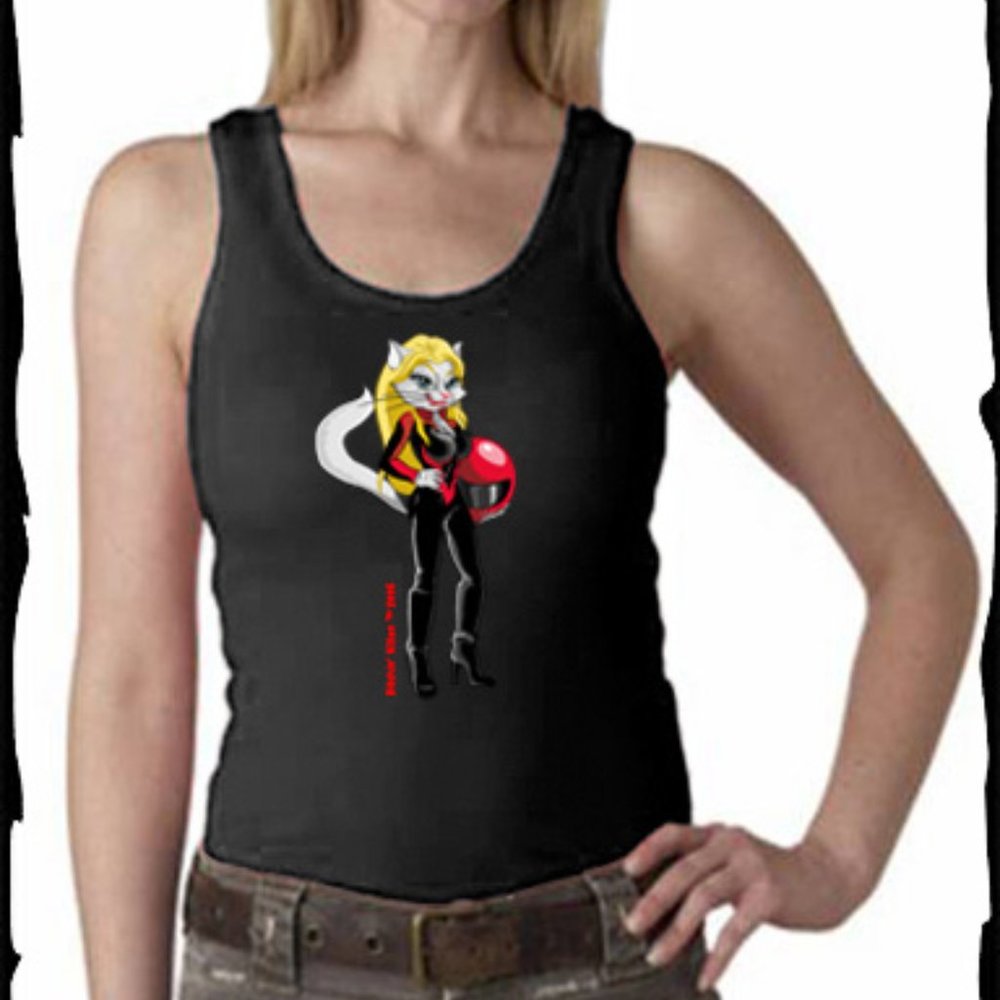 Bitchin' Kitten Standing Widestrap Tank - Black NWOT